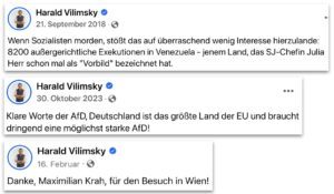 Vilimsky auf Facebook: zu Venezuela (21.9.18), zur AfD (30.10.23) und zu Krah (16.2.24)