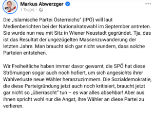 Markus Abwerzer empört sich über IPÖ (Screenshot FB 24.6.24)